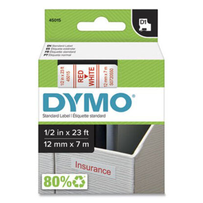 Picture of D1 High-Performance Polyester Removable Label Tape, 0.5" x 23 ft, Red on WhiteDYM-45015