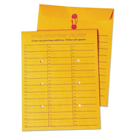 Picture of Brown Kraft String/Button Box-Style Interoffice Envelope, #97, Two-Sided Three-Column Format, 10 x 13, Brown Kraft, 100/BoxQUA-63562