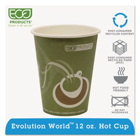 Picture of Evolution World 24% Recycled Content Hot Cups, 12 oz, 50/Pack, 20 Packs/CartonECO-EPBRHC12EW