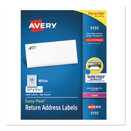 Picture of Easy Peel White Address Labels w/ Sure Feed Technology, Laser Printers, 0.66 x 1.75, White, 60/Sheet, 100 Sheets/PackAVE-5155