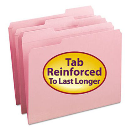 Picture of Reinforced Top Tab Colored File Folders, 1/3-Cut Tabs, Letter Size, Pink, 100/BoxSMD-12634