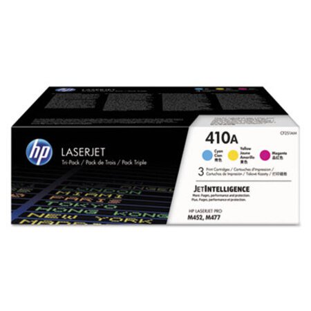 Picture of HP 410A, (CF251A-M) 3-Pack Cyan/Magenta/Yellow Original LaserJet Toner CartridgesHEW-CF251AM