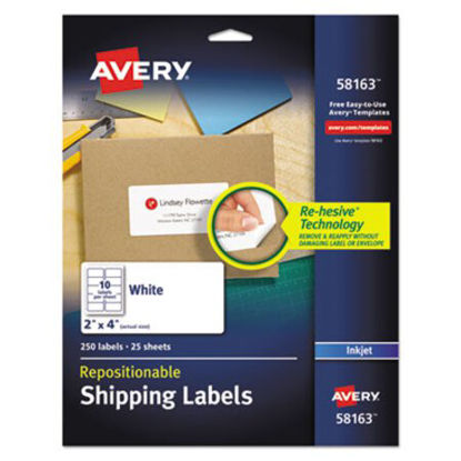 Picture of Repositionable Address Labels w/Sure Feed, Inkjet/Laser, 2 x 4, White, 250/BoxAVE-58163