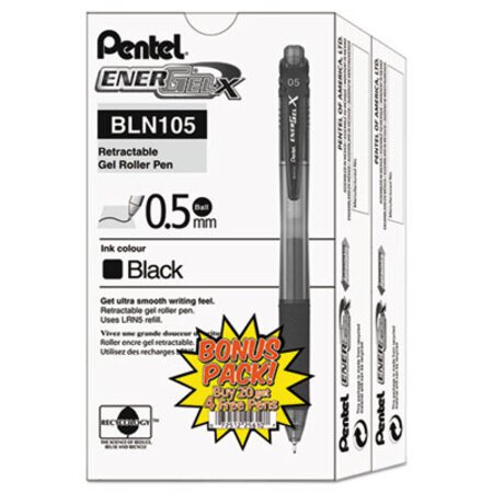 Picture of EnerGel-X Gel Pen, Retractable, Fine 0.5 mm Needle Tip, Black Ink, Black Barrel, 24/PackPEN-BLN105ASW2