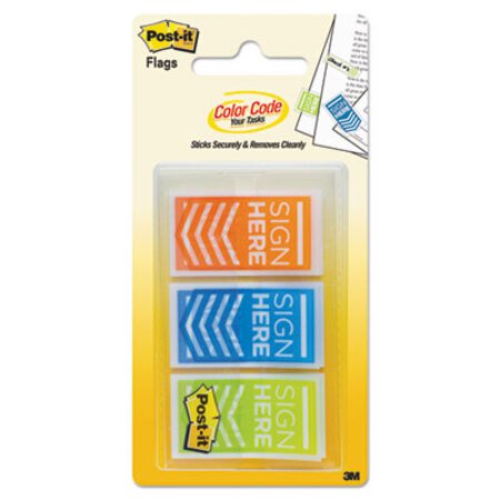 Picture of Arrow Message 1" Page Flags, "Sign Here", Blue/Lime/Orange, 60/PackMMM-682SHOBL