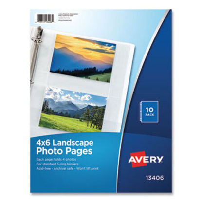 Picture of Photo Storage Pages for Four 4 x 6 Horizontal Photos, 3-Hole Punched, 10/PackAVE-13406