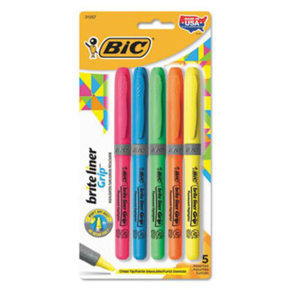 Picture of Brite Liner Grip Pocket Highlighter, Assorted Ink Colors, Chisel Tip, Assorted Barrel Colors, 5/SetBIC-GBLP51ASST