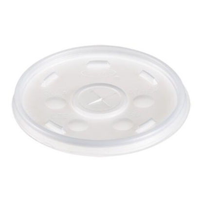 Picture of Plastic Lids for Foam Cups, Bowls and Containers, Flat with Straw Slot, Fits 6-14 oz, Translucent, 1,000/CartonDCC-12SL