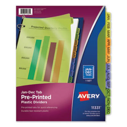 Picture of Durable Preprinted Plastic Tab Dividers, 12-Tab, Jan. to Dec., 11 x 8.5, Assorted, 1 SetAVE-11331