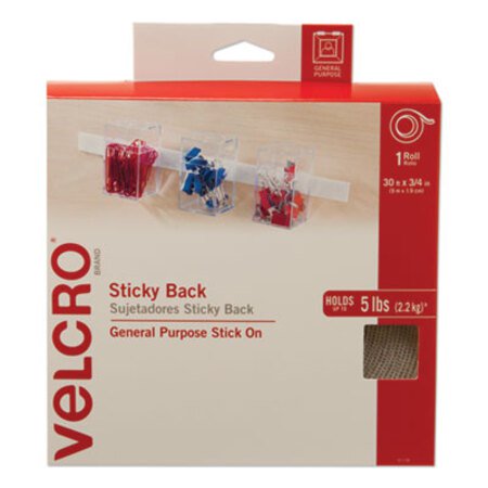 Picture of Sticky-Back Fasteners, Removable Adhesive, 0.75" x 30 ft, WhiteVEK-91138