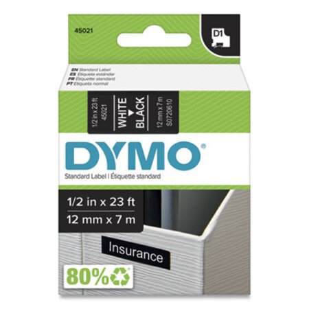 Picture of D1 High-Performance Polyester Removable Label Tape, 0.5" x 23 ft, White on BlackDYM-45021