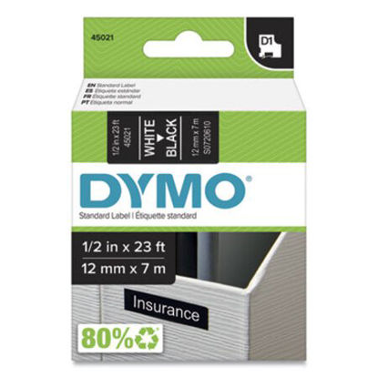 Picture of D1 High-Performance Polyester Removable Label Tape, 0.5" x 23 ft, White on BlackDYM-45021