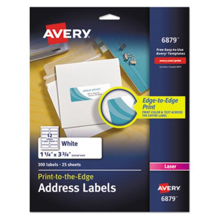 Picture of Vibrant Laser Color-Print Labels w/ Sure Feed, 1 1/4 x 3 3/4, White, 300/PackAVE-6879
