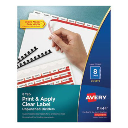 Picture of Print and Apply Index Maker Clear Label Unpunched Dividers, 8-Tab, Ltr, 25 SetsAVE-11444
