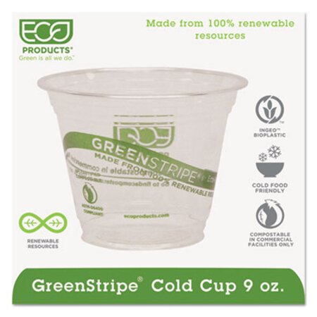 Picture of GreenStripe Renewable and Compostable Cold Cups, 9 oz, Clear, 50/Pack, 20 Packs/CartonECO-EPCC9SGS