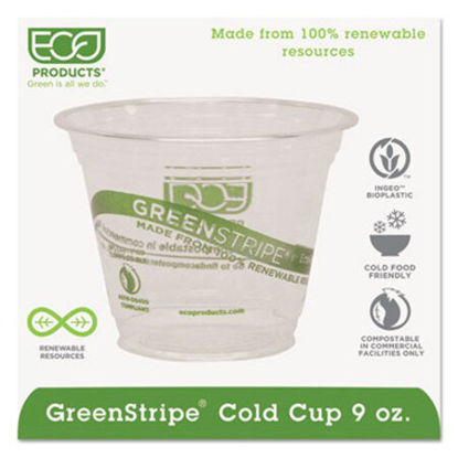 Picture of GreenStripe Renewable and Compostable Cold Cups, 9 oz, Clear, 50/Pack, 20 Packs/CartonECO-EPCC9SGS