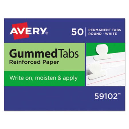 Picture of Gummed Reinforced Index Tabs, 1/12-Cut Tabs, White, 0.5" Wide, 50/PackAVE-59102
