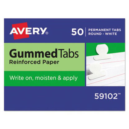 Picture of Gummed Reinforced Index Tabs, 1/12-Cut Tabs, White, 0.5" Wide, 50/PackAVE-59102