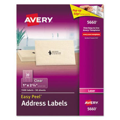 Picture of Matte Clear Easy Peel Mailing Labels w/ Sure Feed Technology, Laser Printers, 1 x 2.63, Clear, 30/Sheet, 50 Sheets/BoxAVE-5660