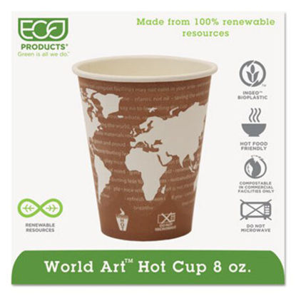 Picture of World Art Renewable and Compostable Hot Cups, 8 oz, 50/Pack, 20 Packs/CartonECO-EPBHC8WA
