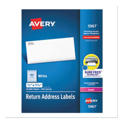 Picture of White Address Labels w/ Sure Feed Technology for Laser Printers, Laser Printers, 0.5 x 1.75, White, 80/Sheet, 250 Sheets/BoxAVE-5967