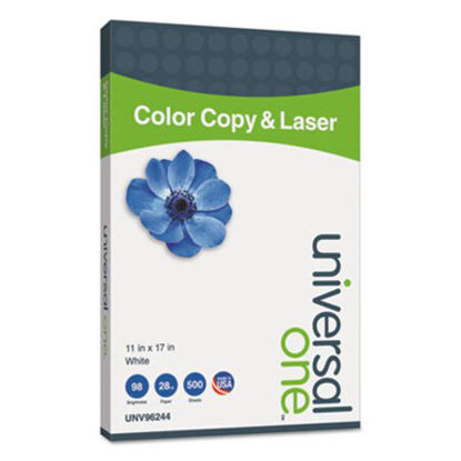 Picture of Deluxe Color Copy and Laser Paper, 98 Bright, 28 lb, 11 x 17, White, 500/ReamUNV-96244