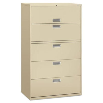 Picture of Brigade 600 Series Lateral File, 4 File Drawers, 1 Roll-Out File Shelf, 1 Roll-Out Post Shelf, Putty, 42" x 18" x 64.25"HON-695LL
