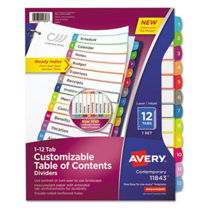 Picture of Customizable TOC Ready Index Multicolor Dividers, 1-12, LetterAVE-11843