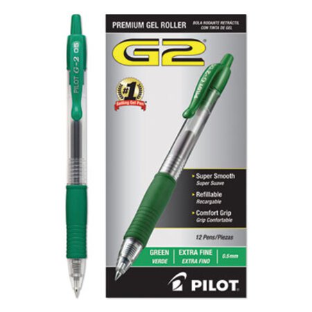 Picture of G2 Premium Gel Pen, Retractable, Extra-Fine 0.5 mm, Green Ink, Smoke Barrel, DozenPIL-31005