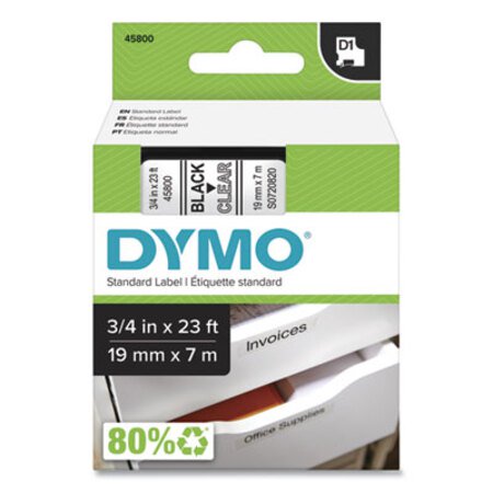 Picture of D1 High-Performance Polyester Removable Label Tape, 0.75" x 23 ft, Black on ClearDYM-45800