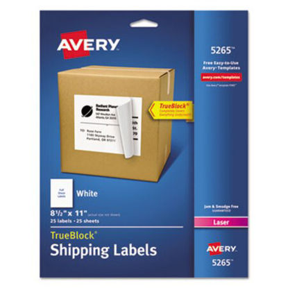 Picture of Shipping Labels with TrueBlock Technology, Laser Printers, 8.5 x 11, White, 25/PackAVE-5265