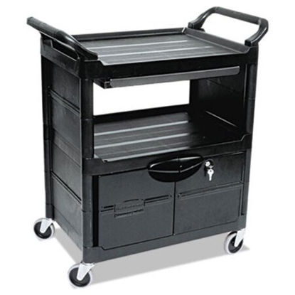 Picture of Utility Cart With Locking Doors, Two-Shelf, 33.63w x 18.63d x 37.75h, BlackRCP-345700BLA