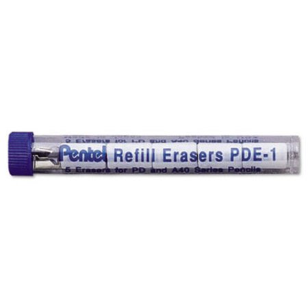 Picture of Eraser Refills for Pentel Champ, e-sharp, Jolt, Icy and Quicker Clicker Pencils, Cylindrical Rod, White, 5/TubePEN-PDE1