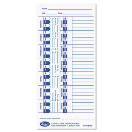 Picture of Time Clock Cards for Lathem Time E Series, One Side, 4 x 9, 100/PackLTH-E100