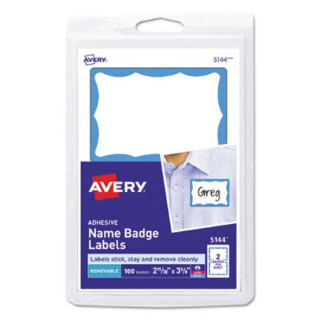 Picture of Printable Adhesive Name Badges, 3.38 x 2.33, Blue Border, 100/PackAVE-5144