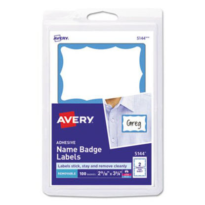 Picture of Printable Adhesive Name Badges, 3.38 x 2.33, Blue Border, 100/PackAVE-5144