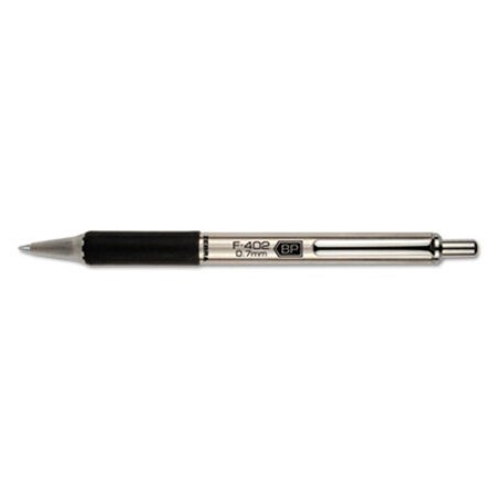 Picture of F-402 Ballpoint Pen, Retractable, Fine 0.7 mm, Black Ink, Stainless Steel/Black BarrelZEB-29210