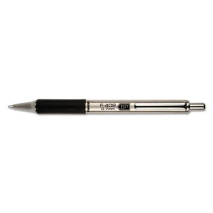 Picture of F-402 Ballpoint Pen, Retractable, Fine 0.7 mm, Black Ink, Stainless Steel/Black BarrelZEB-29210