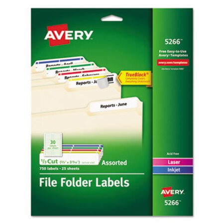 Picture of Permanent TrueBlock File Folder Labels with Sure Feed Technology, 0.66 x 3.44, White, 30/Sheet, 25 Sheets/PackAVE-5266