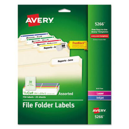 Picture of Permanent TrueBlock File Folder Labels with Sure Feed Technology, 0.66 x 3.44, White, 30/Sheet, 25 Sheets/PackAVE-5266