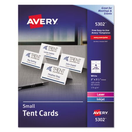 Picture of Small Tent Card, White, 2 x 3 1/2, 4 Cards/Sheet, 160/BoxAVE-5302