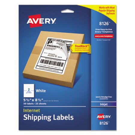 Picture of Shipping Labels w/ TrueBlock Technology, Inkjet Printers, 5.5 x 8.5, White, 2/Sheet, 25 Sheets/PackAVE-8126