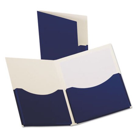 Picture of Double Stuff Gusseted 2-Pocket Laminated Paper Folder, 200-Sheet Capacity, NavyOXF-54443