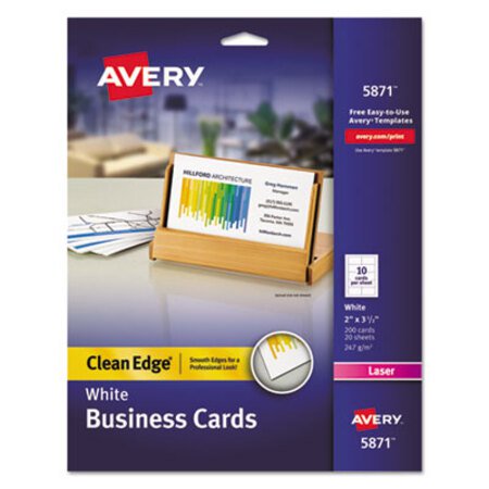Picture of Clean Edge Business Cards, Laser, 2 x 3 1/2, White, 200/PackAVE-5871