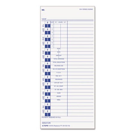 Picture of Time Clock Cards, Replacement for 35100-10, One Side, 4 x 9, 100/PackTOP-12443