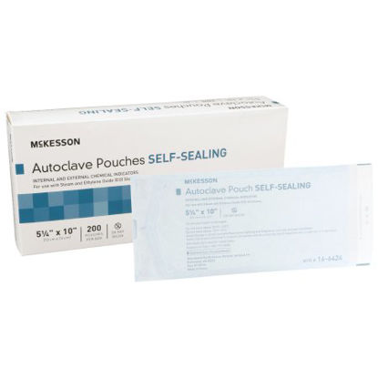 Picture of Sterilization Pouch McKesson Ethylene Oxide (EO) Gas / Steam 5-1/4 X 10 Inch Transparent Blue / White Self Seal Paper / Film16-6424