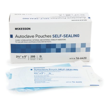 Picture of Sterilization Pouch McKesson Ethylene Oxide (EO) Gas / Steam 3-1/2 X 5 Inch Transparent Blue / White Self Seal Paper / Film16-6420