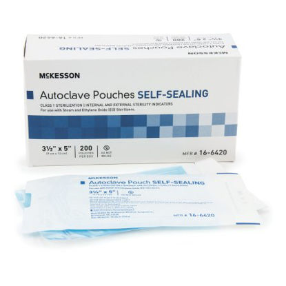 Picture of Sterilization Pouch McKesson Ethylene Oxide (EO) Gas / Steam 3-1/2 X 5 Inch Transparent Blue / White Self Seal Paper / Film16-6420