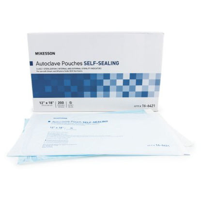 Picture of Sterilization Pouch McKesson Ethylene Oxide (EO) Gas / Steam 12 X 18 Inch Transparent Blue / White Self Seal Paper / Film16-6421