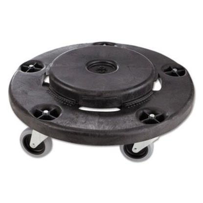 Picture of Brute Round Twist On/Off Dolly, 250 lb Capacity, 18" dia x 6.63"h, Fits 20-55 Gallon BRUTE Containers, BlackRCP-264000BK
